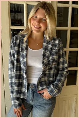 Brushed Plaid Cropped Lined Blazer