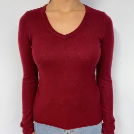 Burgundy Red Cashmere V-Neck Jumper Small