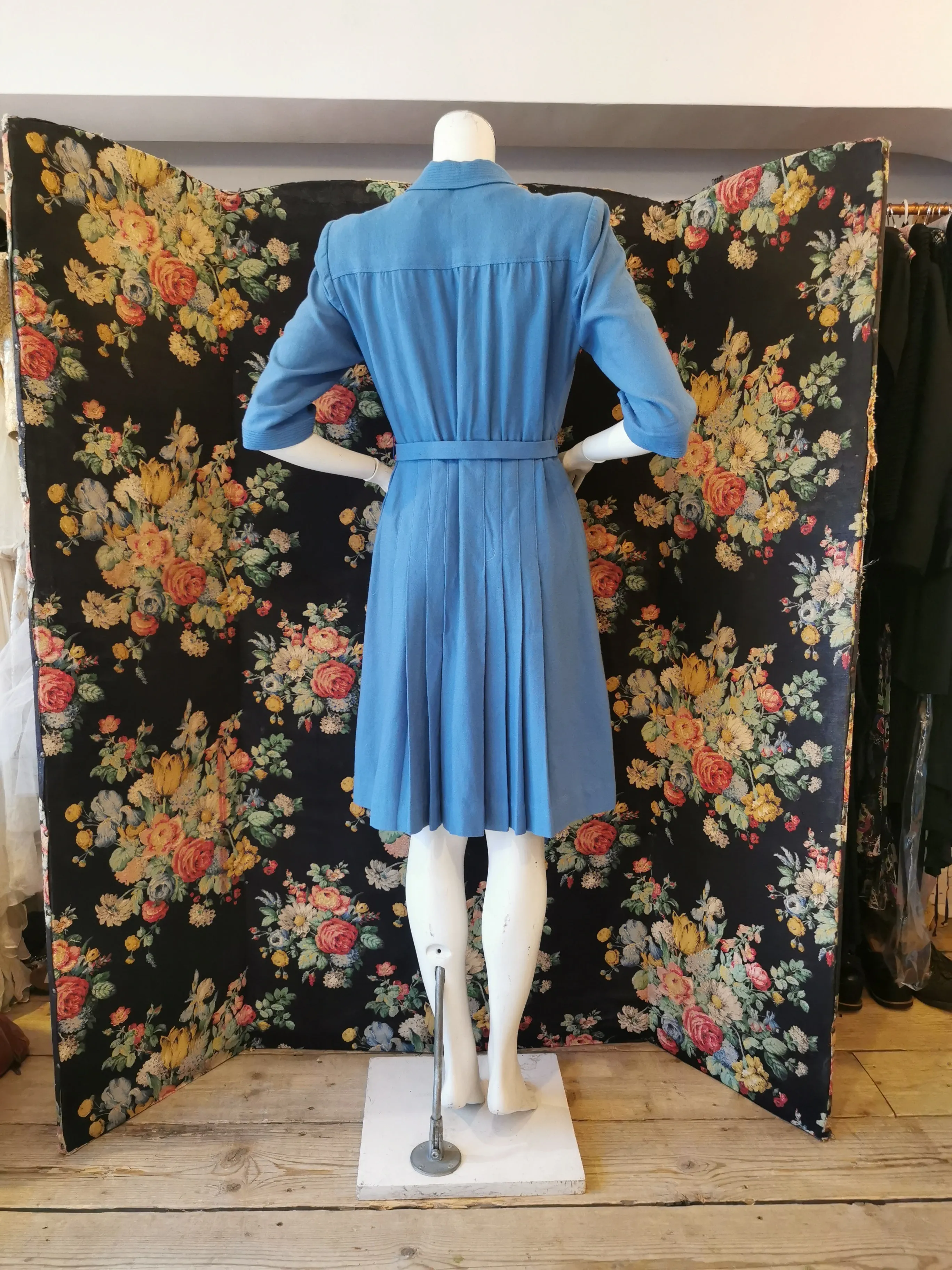 CC41 Sky blue pleated wool dress