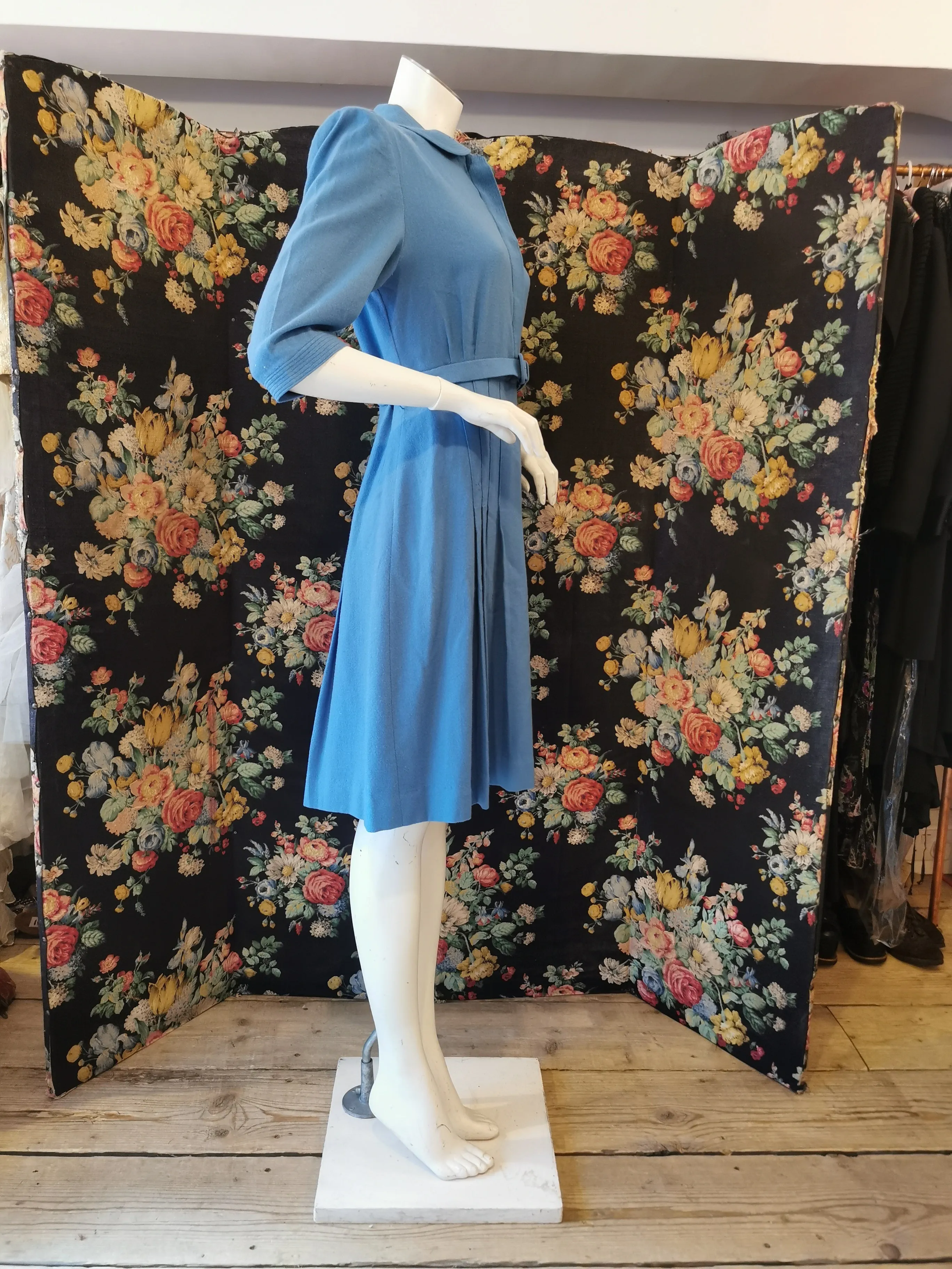 CC41 Sky blue pleated wool dress