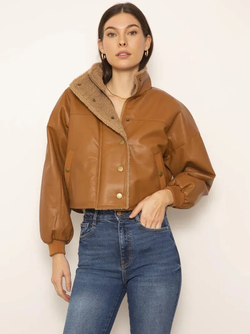 Central Park West 'Flora Cropped Leather Jacket'