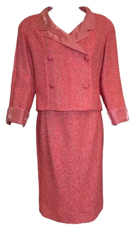 Chanel 1999 Pink Nubby Lightweight Double-Breasted Skirt Suit