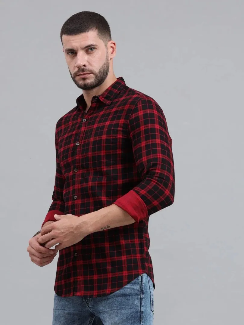 Checkered Cut Away Collar Casual Shirt