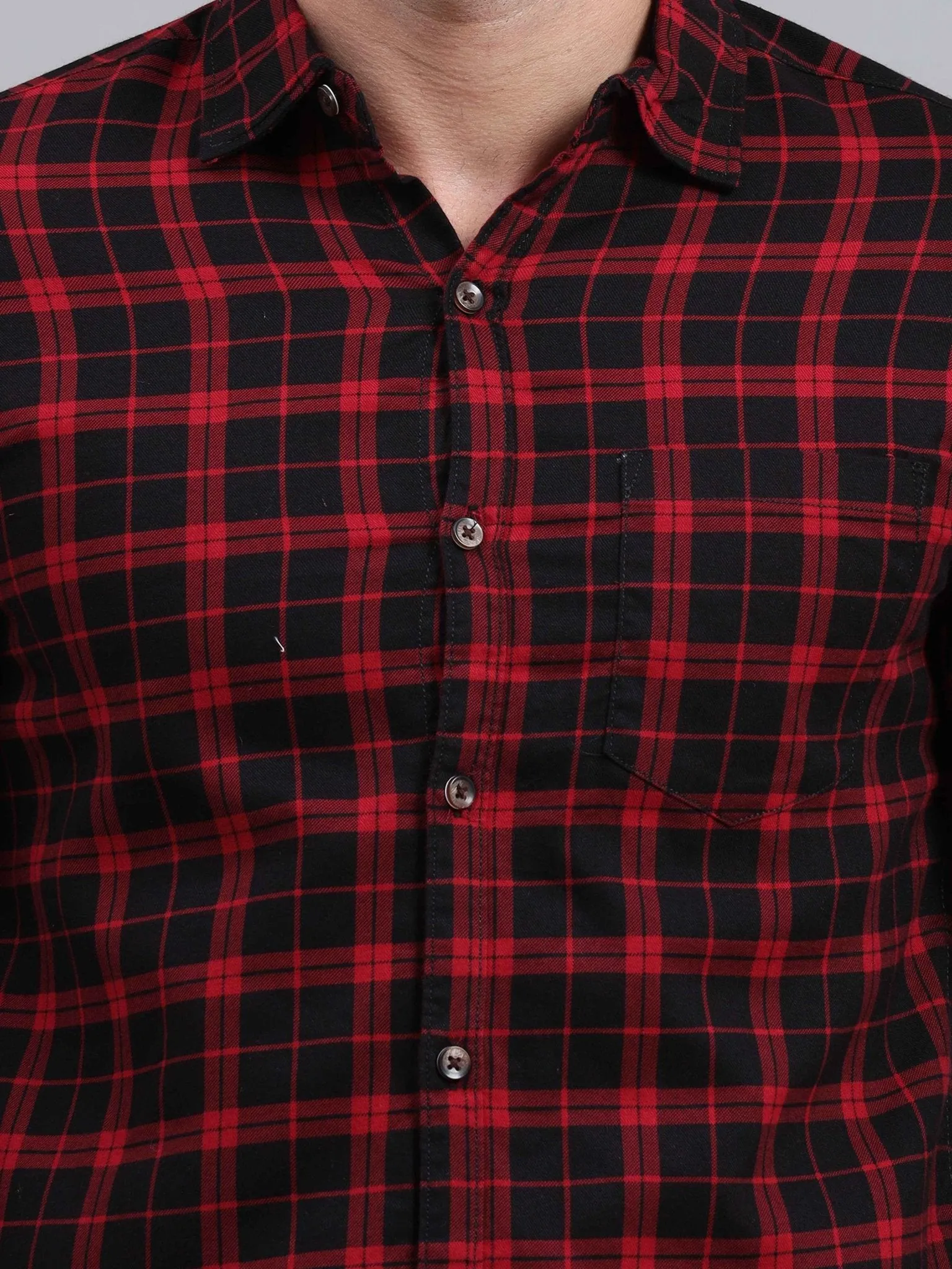 Checkered Cut Away Collar Casual Shirt