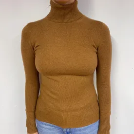 Chestnut Brown Cashmere Polo Neck Jumper Small