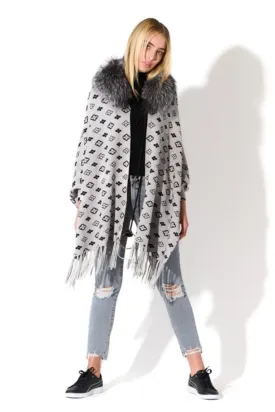 Clover Logo Cape with Fur Collar