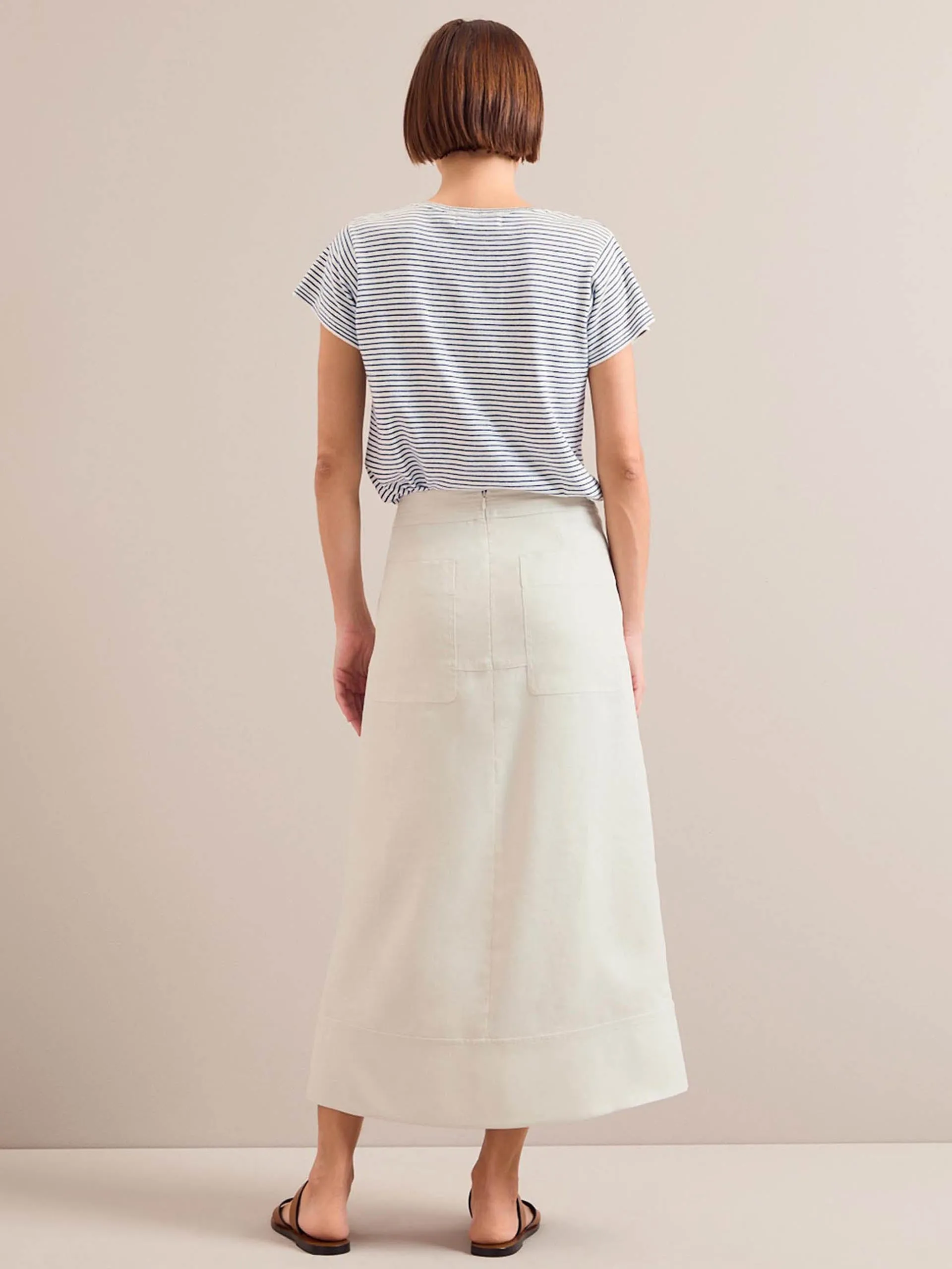 Cream Safia techni linen midi skirt