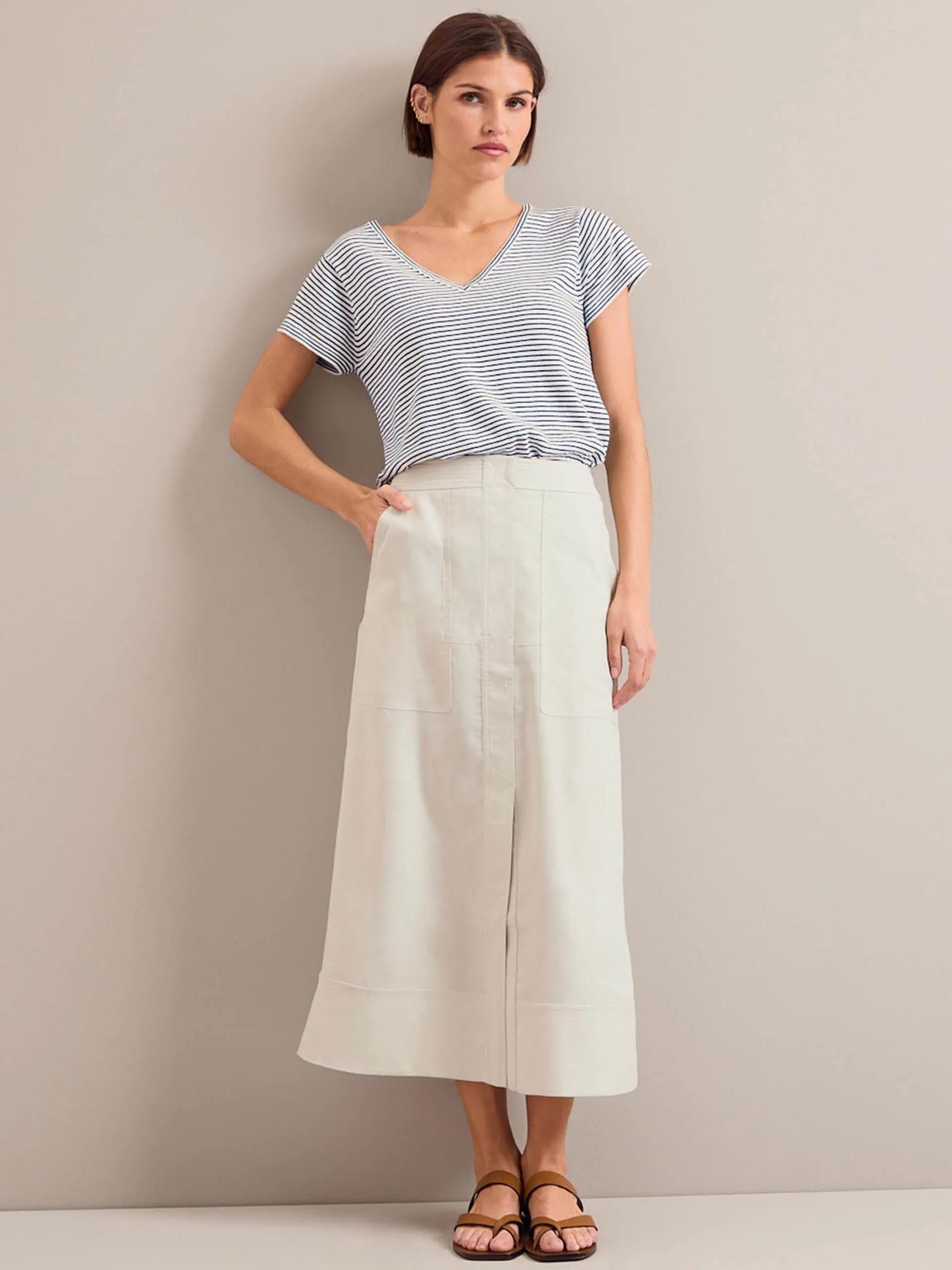 Cream Safia techni linen midi skirt