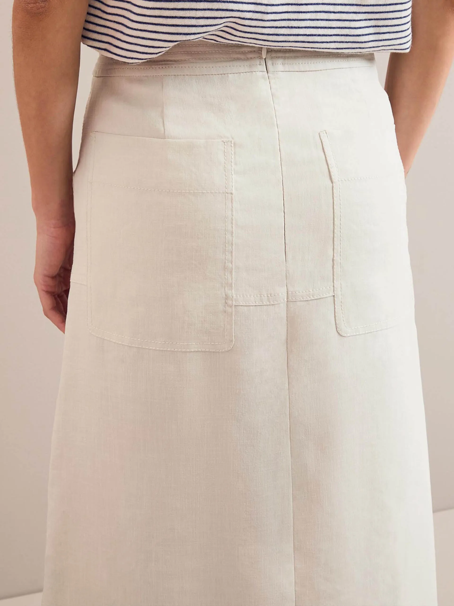 Cream Safia techni linen midi skirt