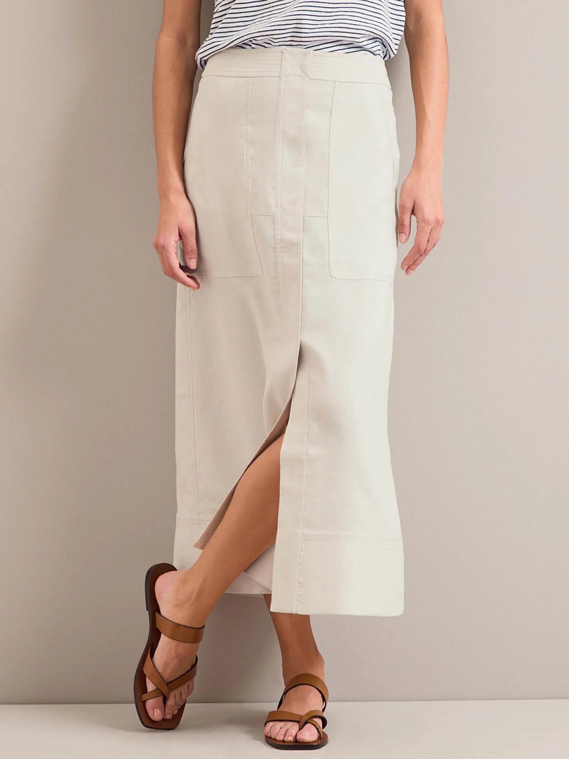 Cream Safia techni linen midi skirt