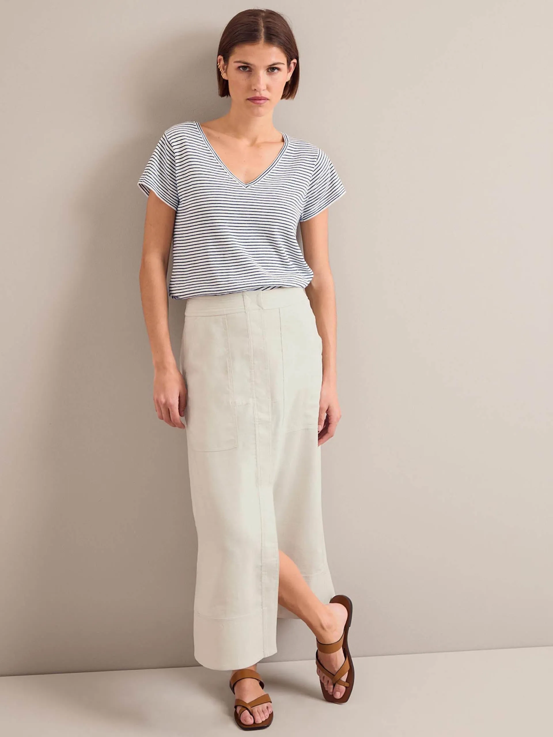 Cream Safia techni linen midi skirt