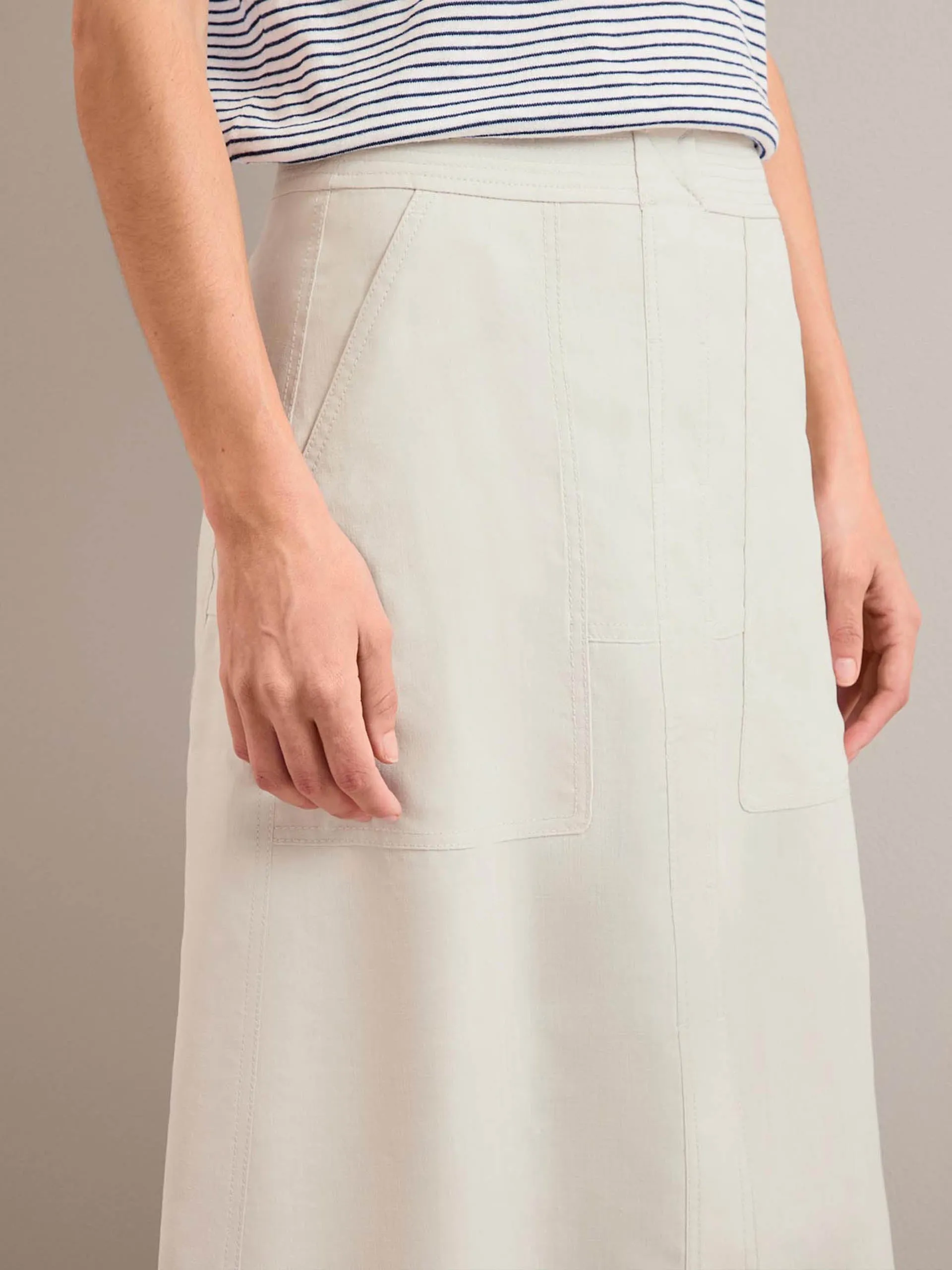 Cream Safia techni linen midi skirt