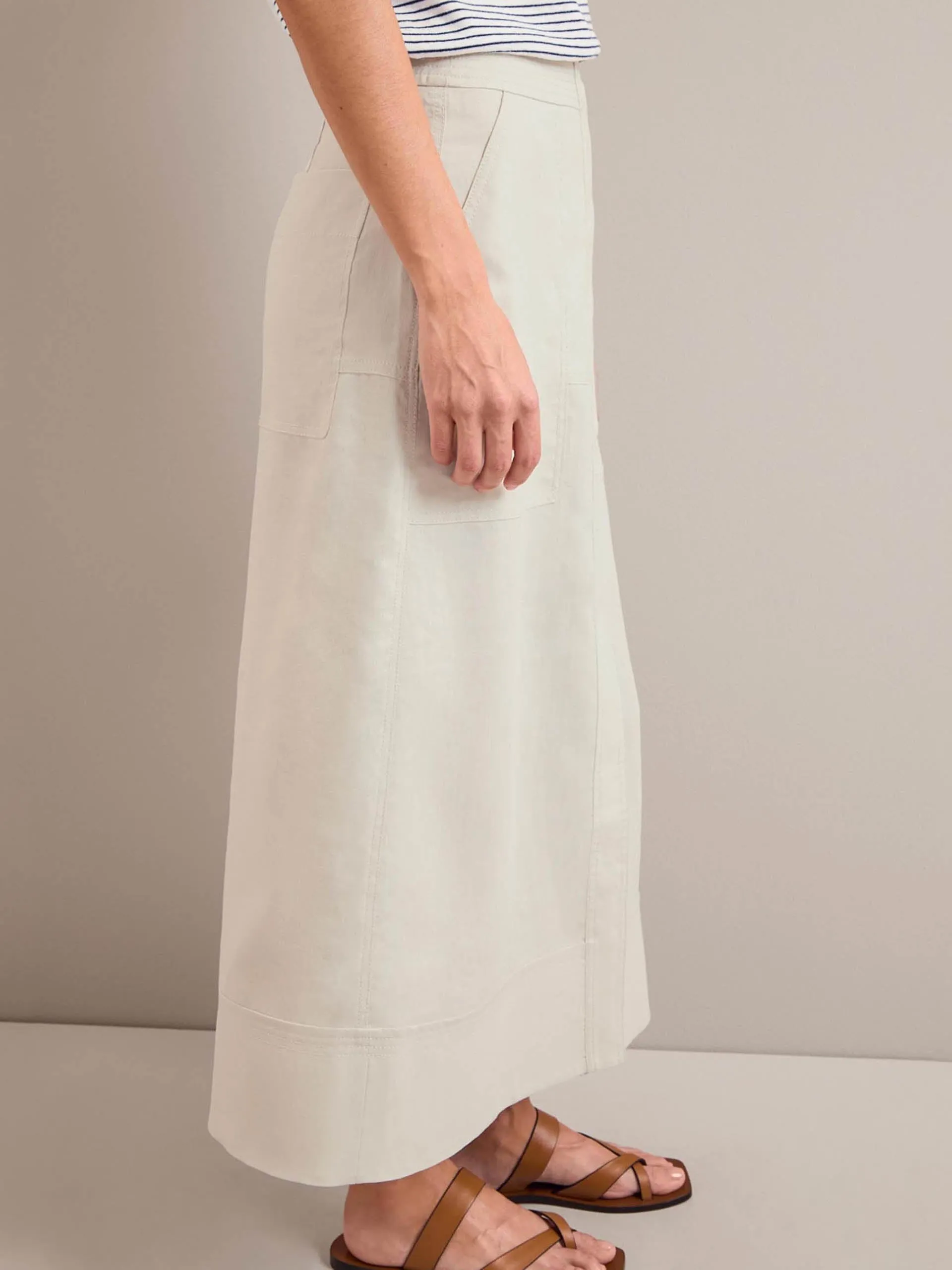 Cream Safia techni linen midi skirt