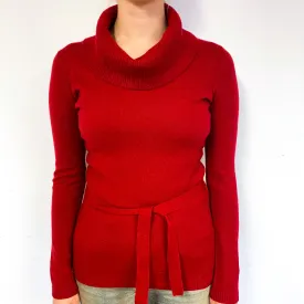 Crimson Red Cashmere Belted Cowl Neck Jumper Small