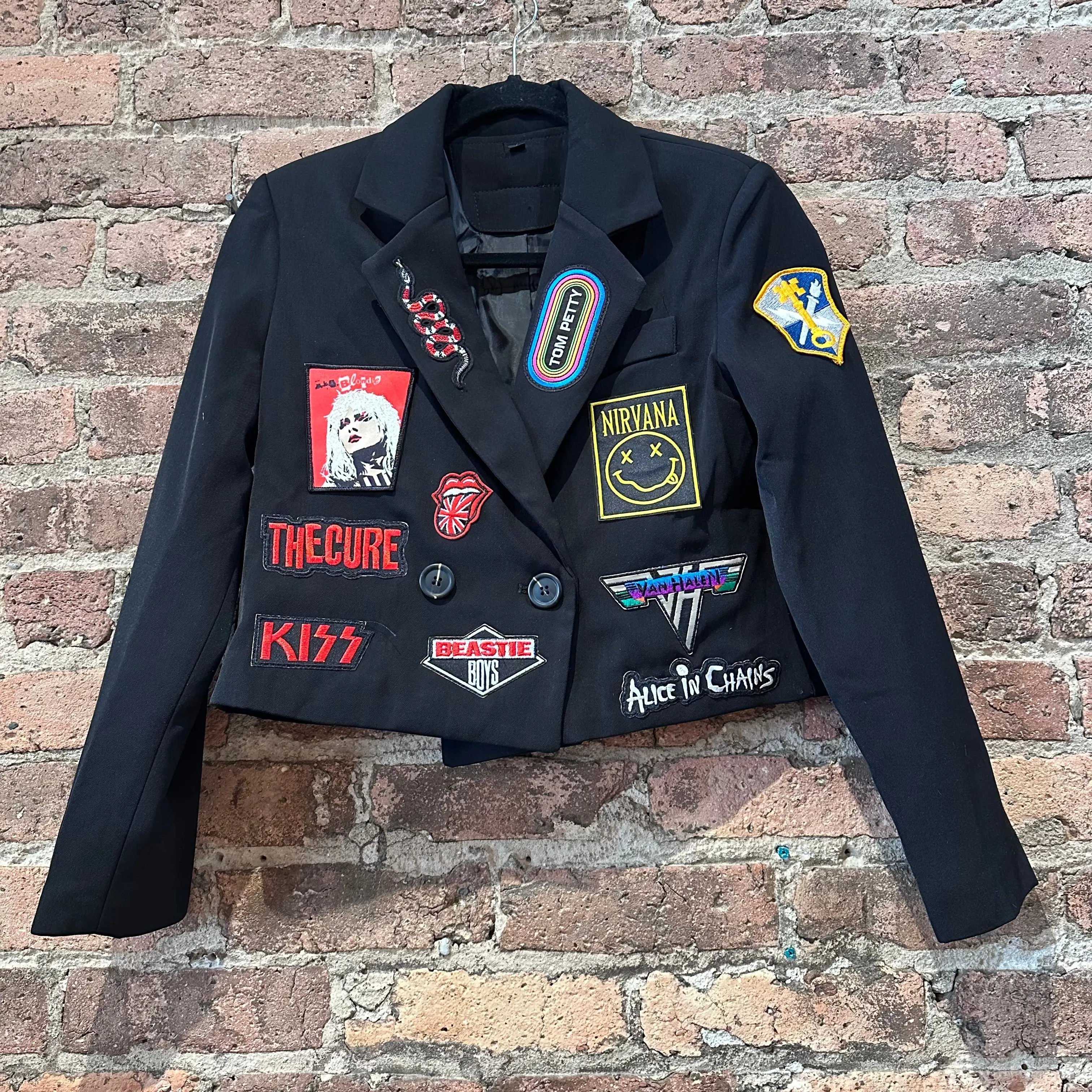 Cropped Black Blazer With Patches