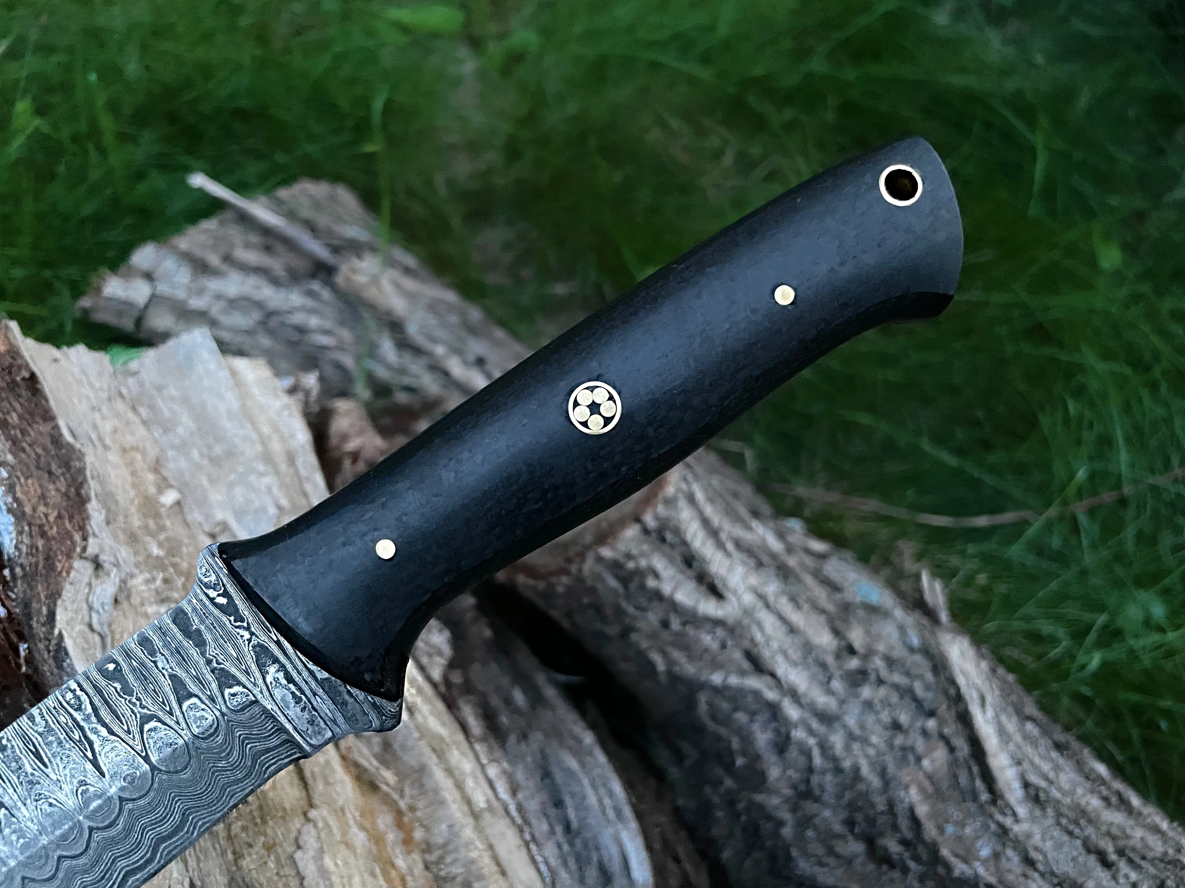 Custom Handmade Forged Damascus Steel Brush-craft blade with C-Fiber Scales TK-012