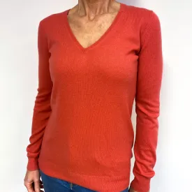 Dark Coral Orange Cashmere V-Neck Jumper Medium