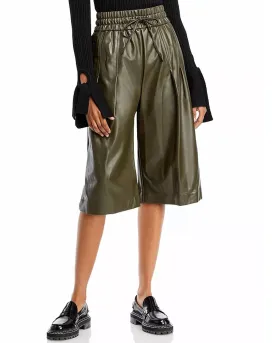 Dark Olive Vegan Leather Culottes