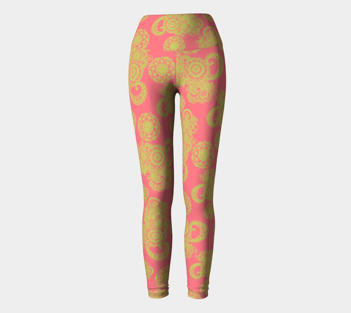 Dark Pink and Green Yoga Leggings