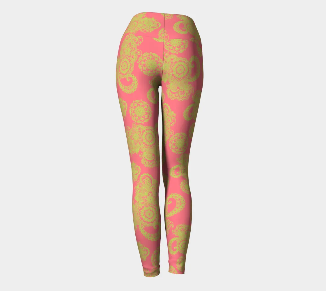 Dark Pink and Green Yoga Leggings