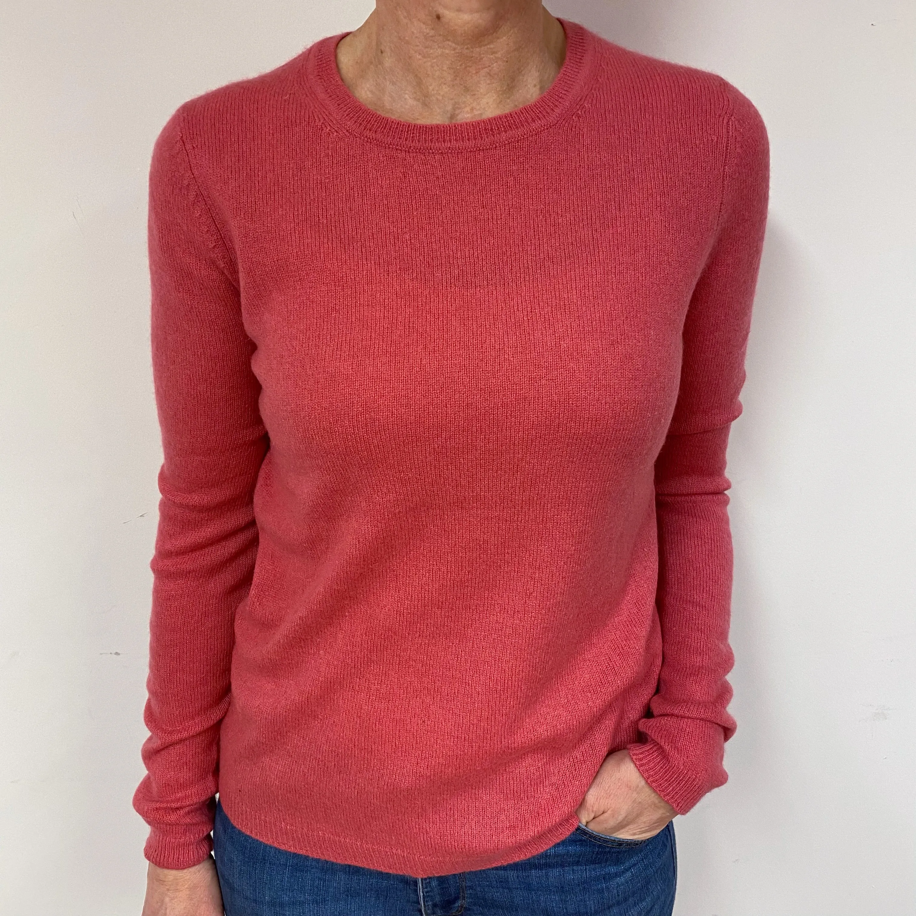 Deep Salmon Pink Cashmere Crew Neck Jumper Medium