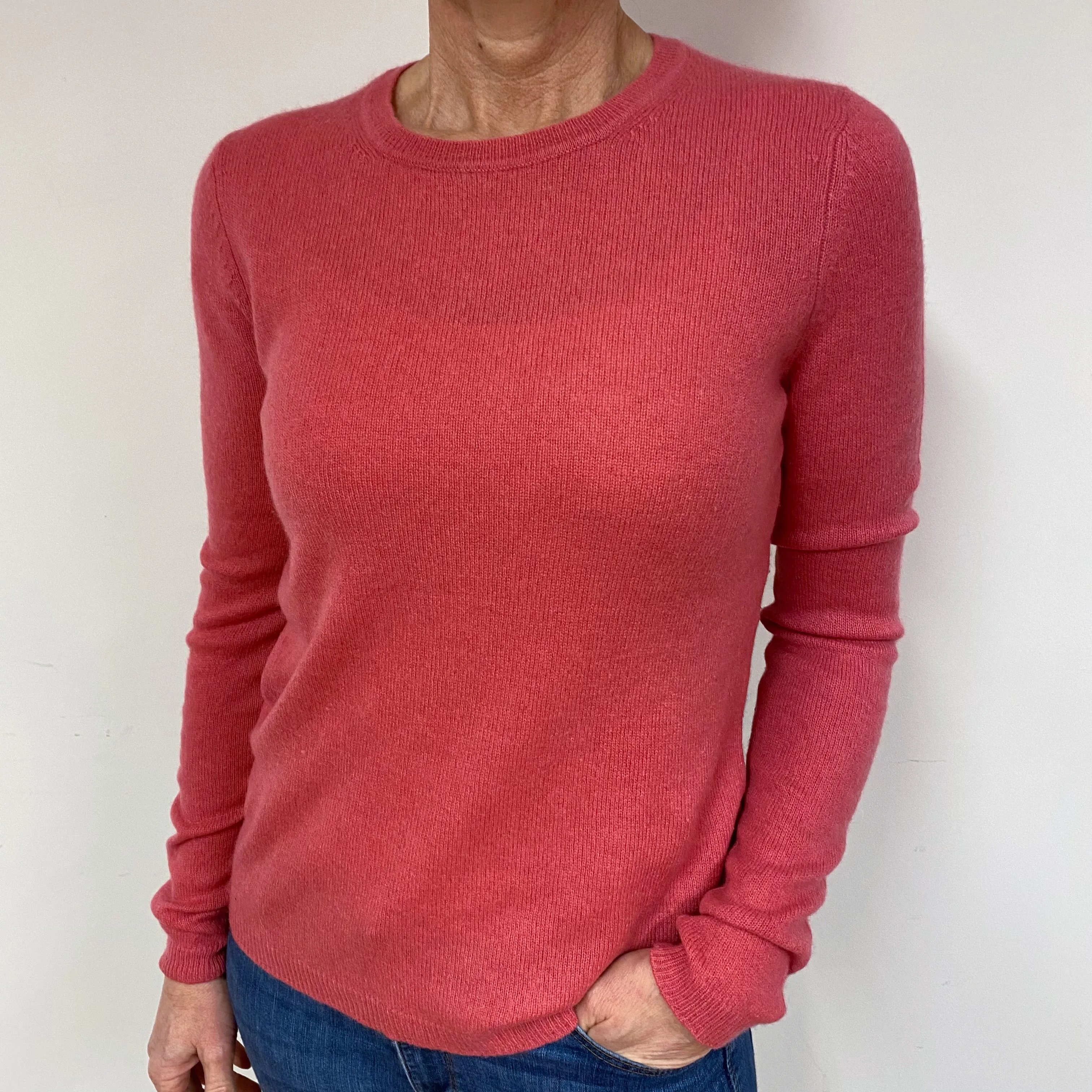 Deep Salmon Pink Cashmere Crew Neck Jumper Medium