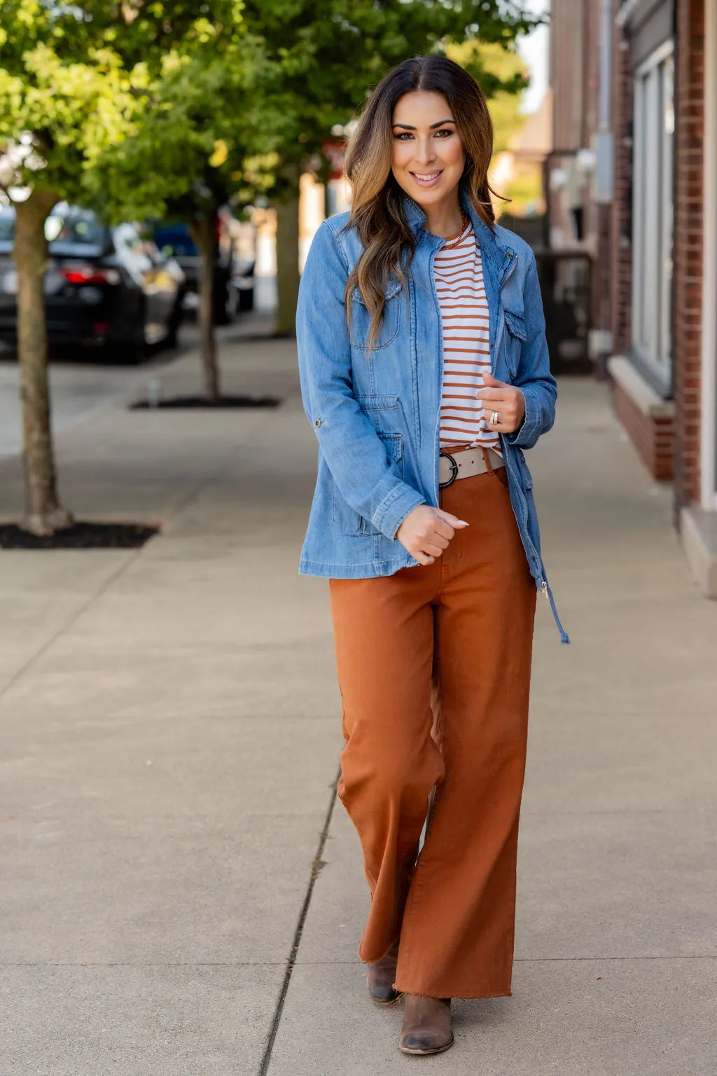 Denim Cinched Waist Utility Jacket