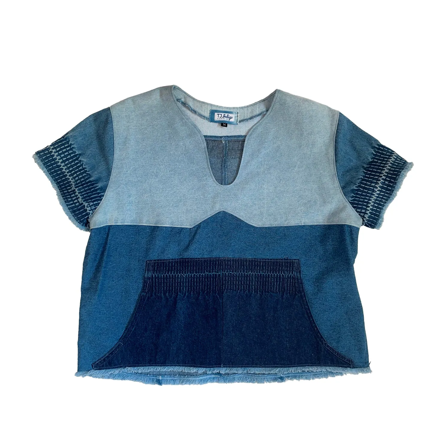 Denim Patchwork Short Sleeves Top