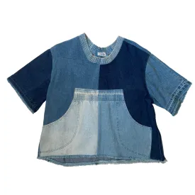 Denim Patchwork Short Sleeves Top