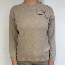 Designer Fawn Beige Cashmere Crew Neck Jumper Small