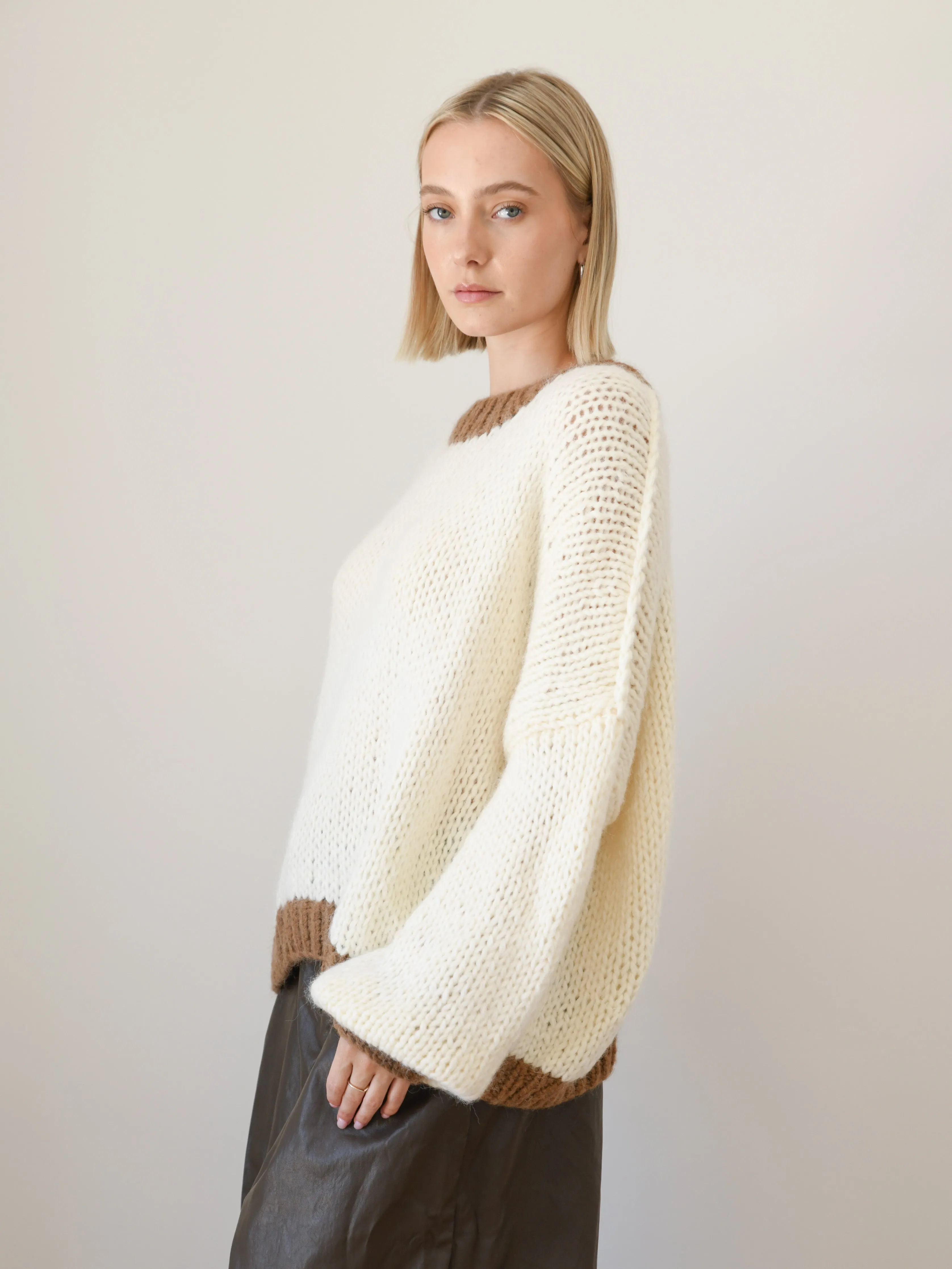 DESIREE OVERSIZE MERINO WOOL JUMPER - CREAM/COFFEE