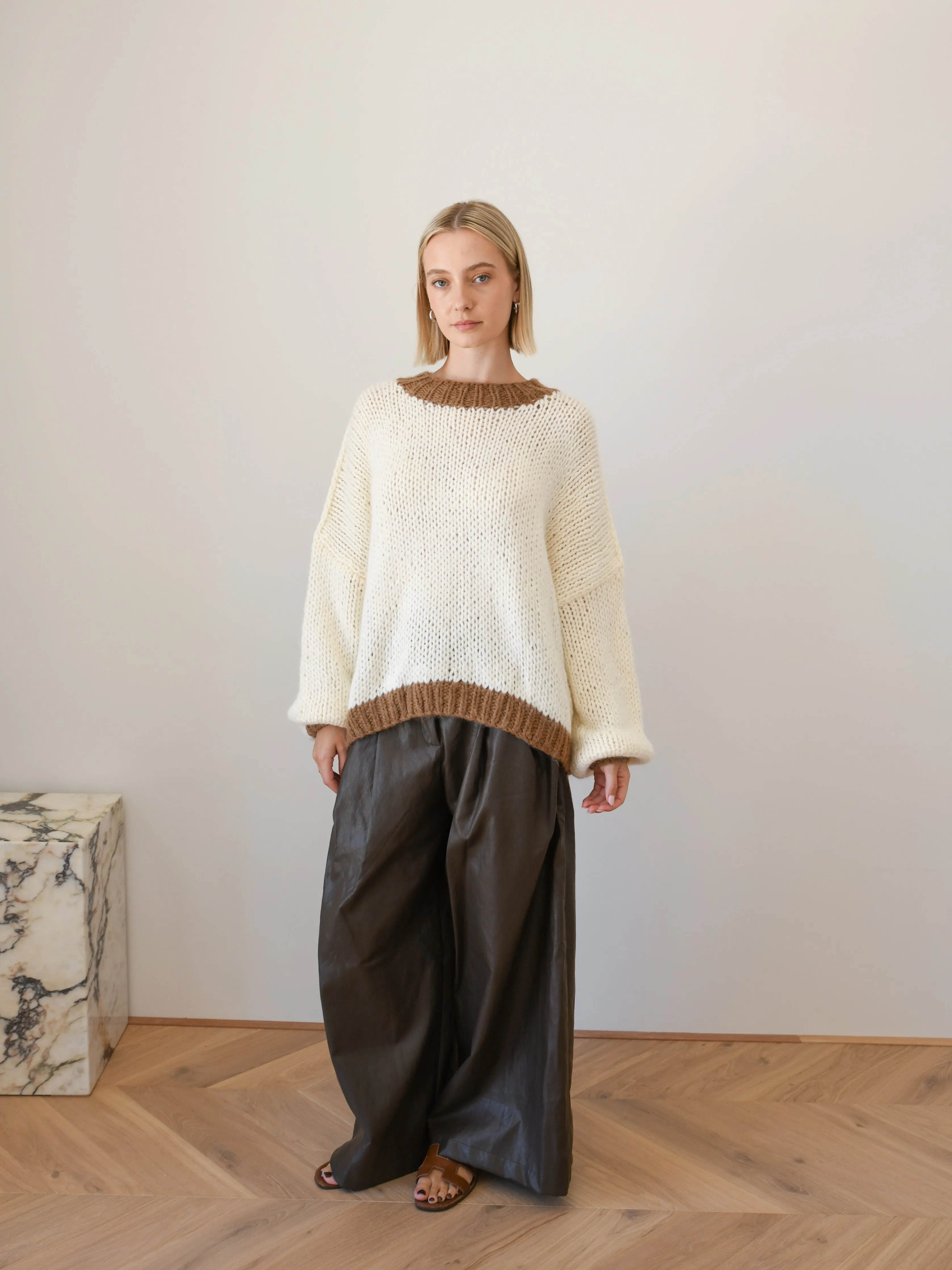 DESIREE OVERSIZE MERINO WOOL JUMPER - CREAM/COFFEE