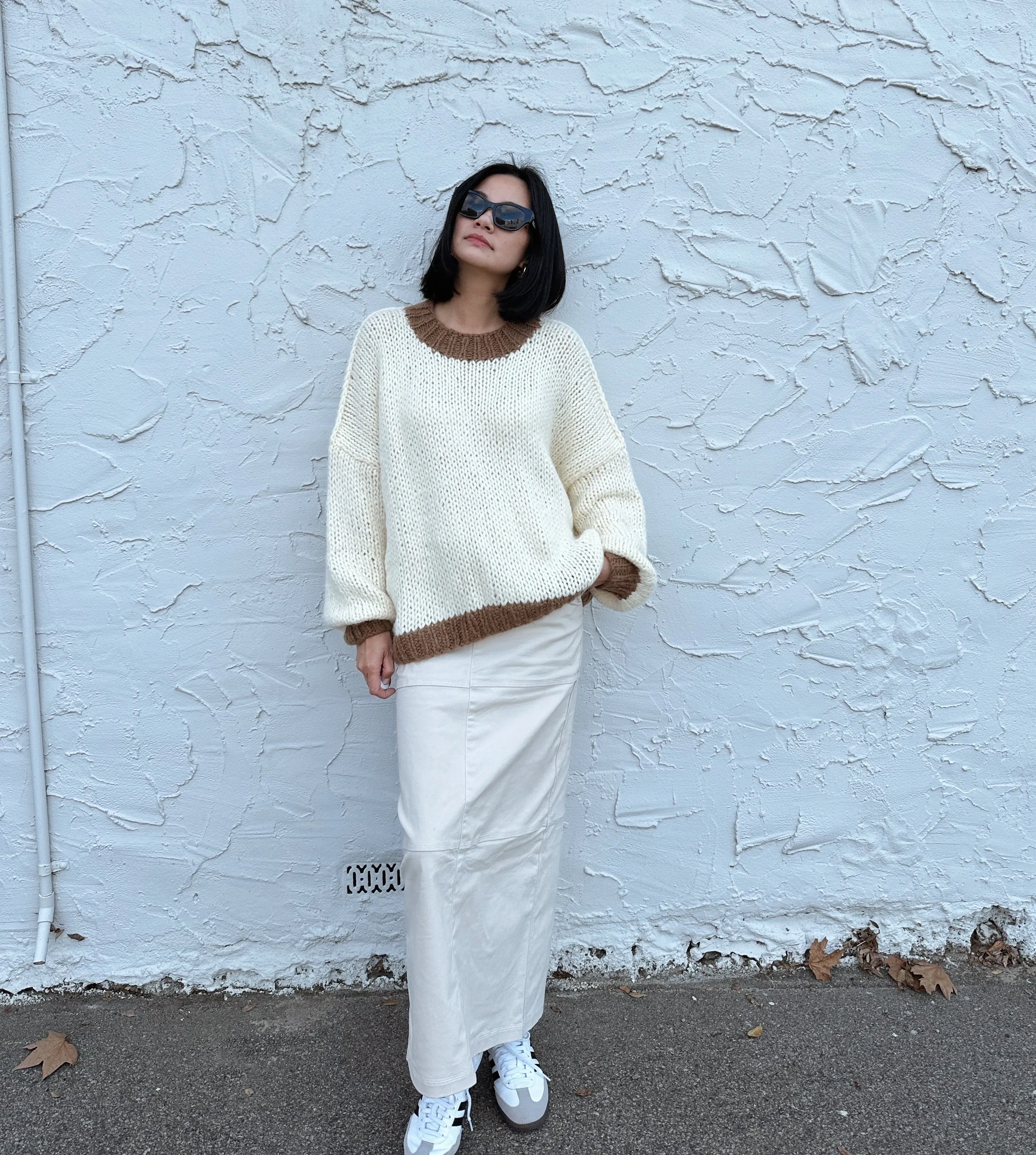 DESIREE OVERSIZE MERINO WOOL JUMPER - CREAM/COFFEE