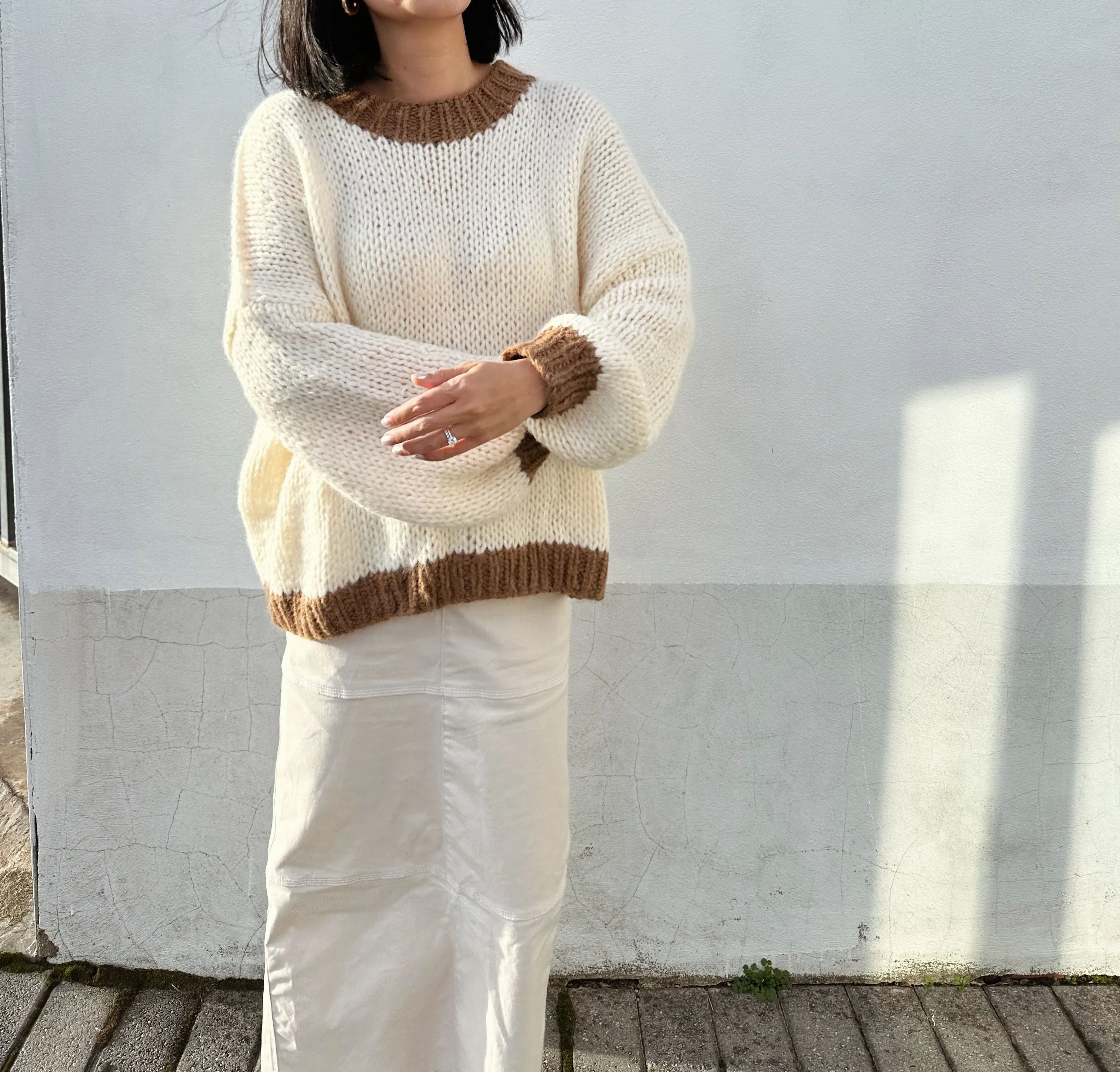 DESIREE OVERSIZE MERINO WOOL JUMPER - CREAM/COFFEE