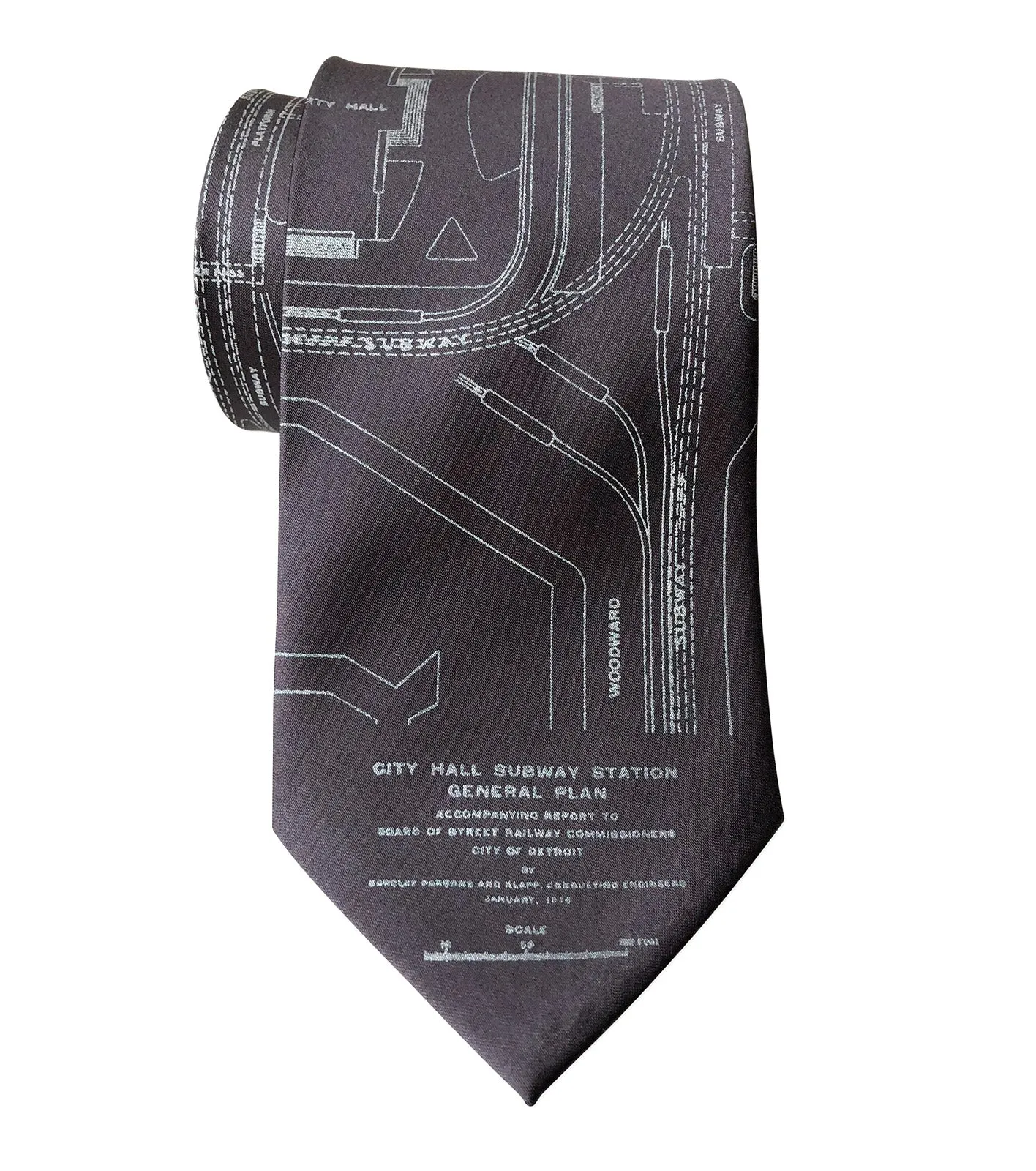 Detroit Subway Map Necktie, 1915 Vintage Map Print Tie