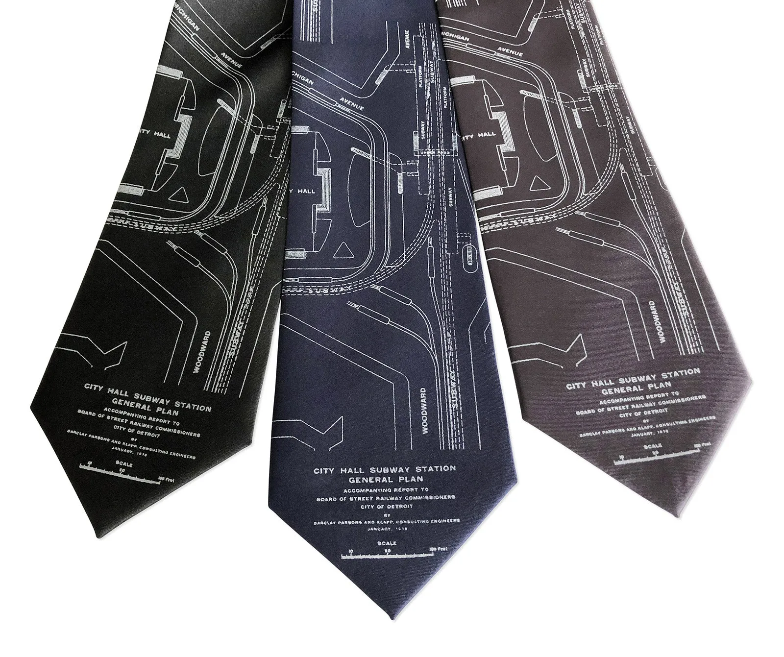 Detroit Subway Map Necktie, 1915 Vintage Map Print Tie