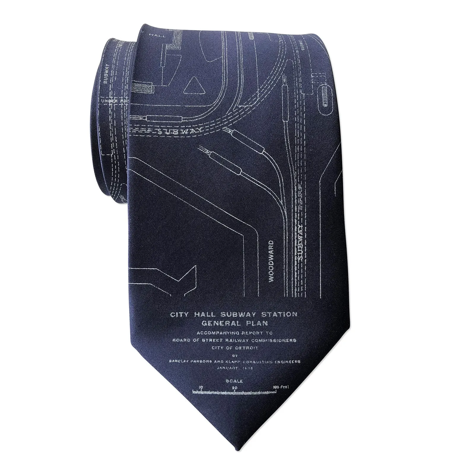 Detroit Subway Map Necktie, 1915 Vintage Map Print Tie