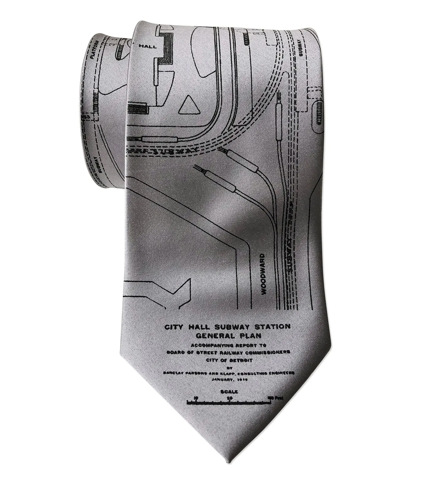 Detroit Subway Map Necktie, 1915 Vintage Map Print Tie