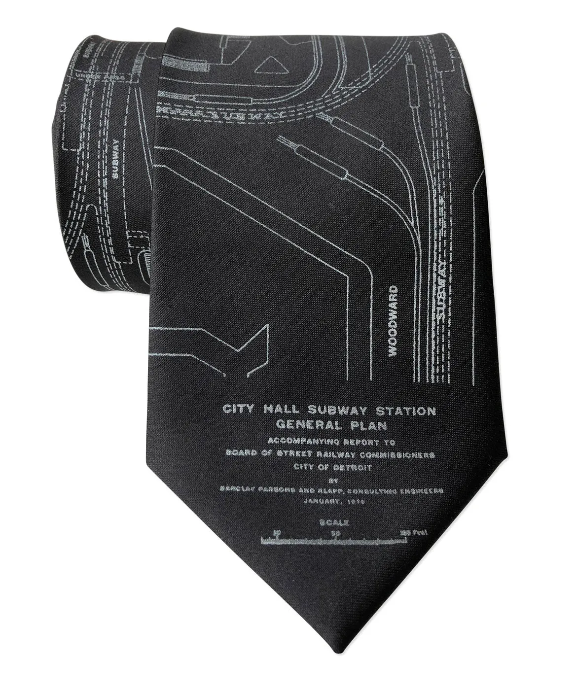 Detroit Subway Map Necktie, 1915 Vintage Map Print Tie