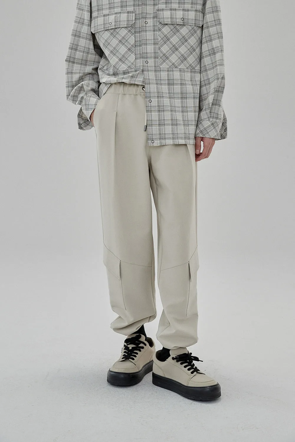 Draping Drawstring Cargo Casual Pants