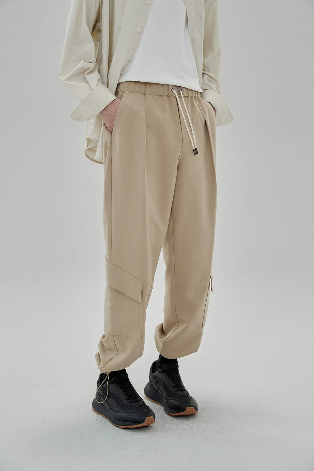 Draping Drawstring Cargo Casual Pants