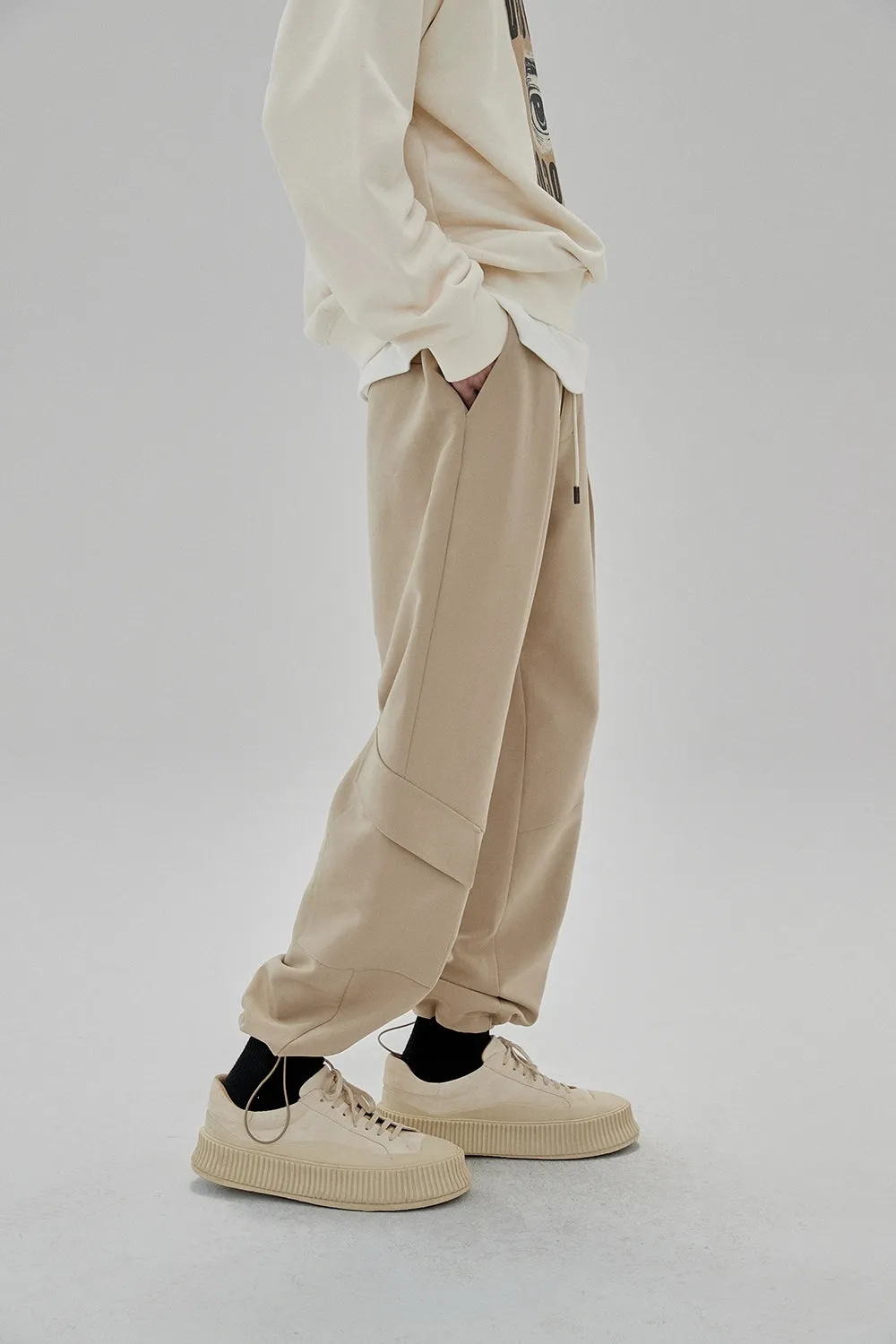 Draping Drawstring Cargo Casual Pants