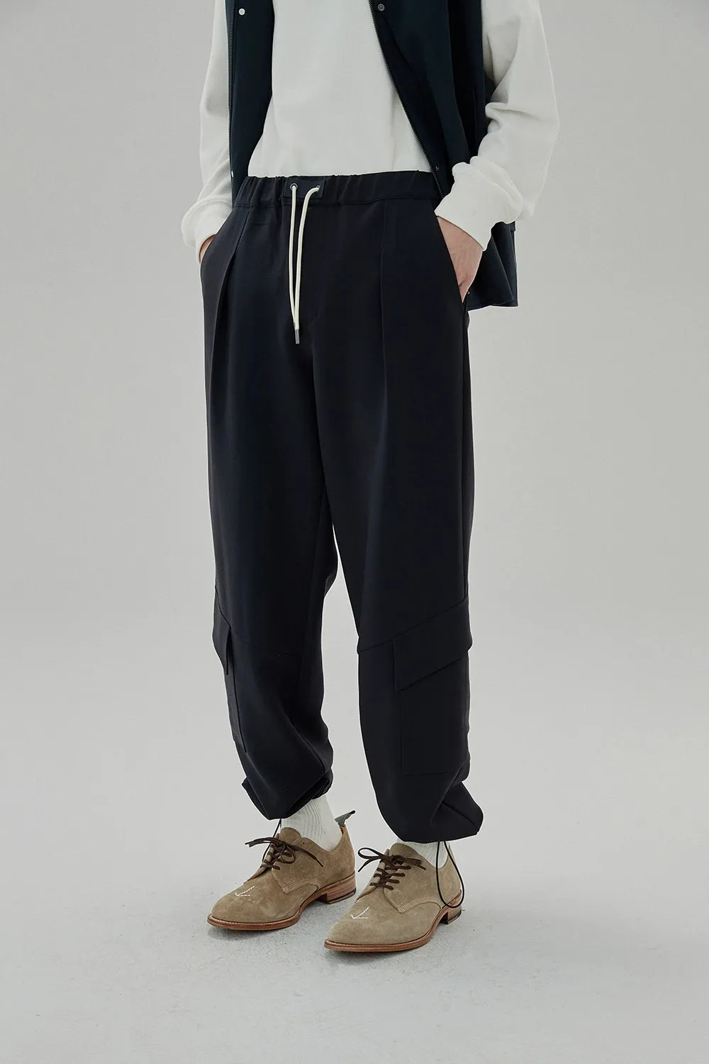 Draping Drawstring Cargo Casual Pants