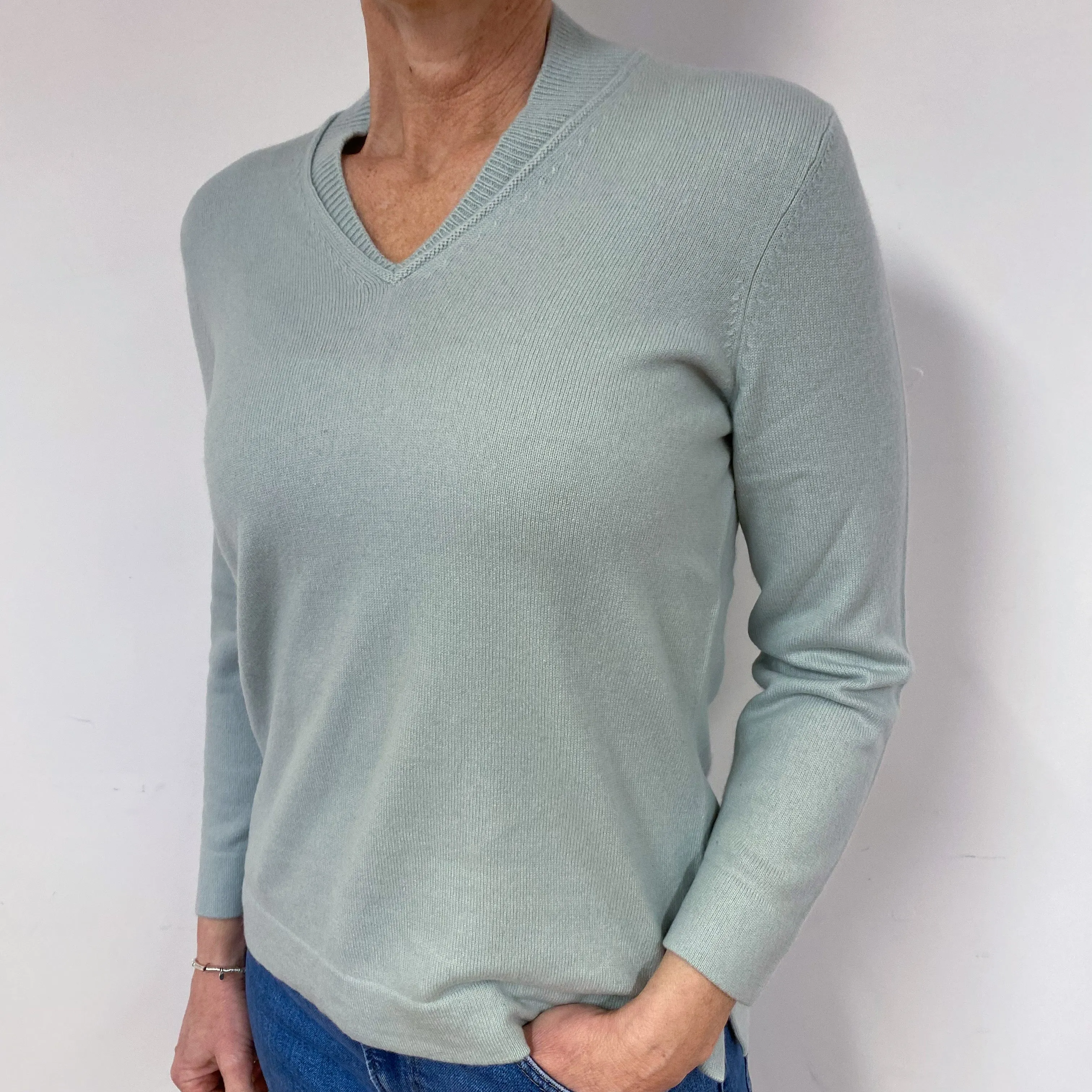 Duck Egg Blue Cashmere V-Neck Jumper Medium