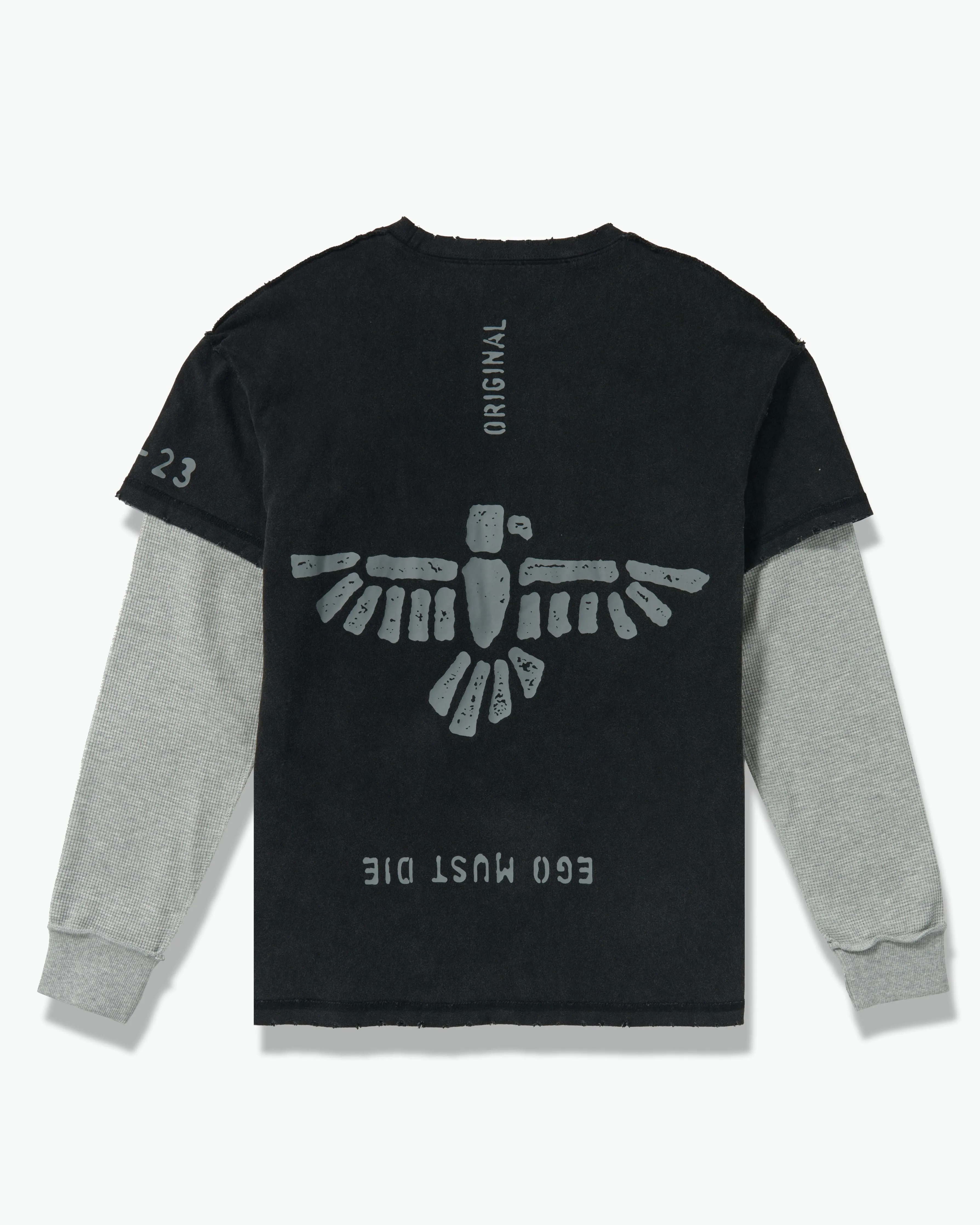 EGO MUST DIE THERMAL L/S TEE (BLACK/GREY)