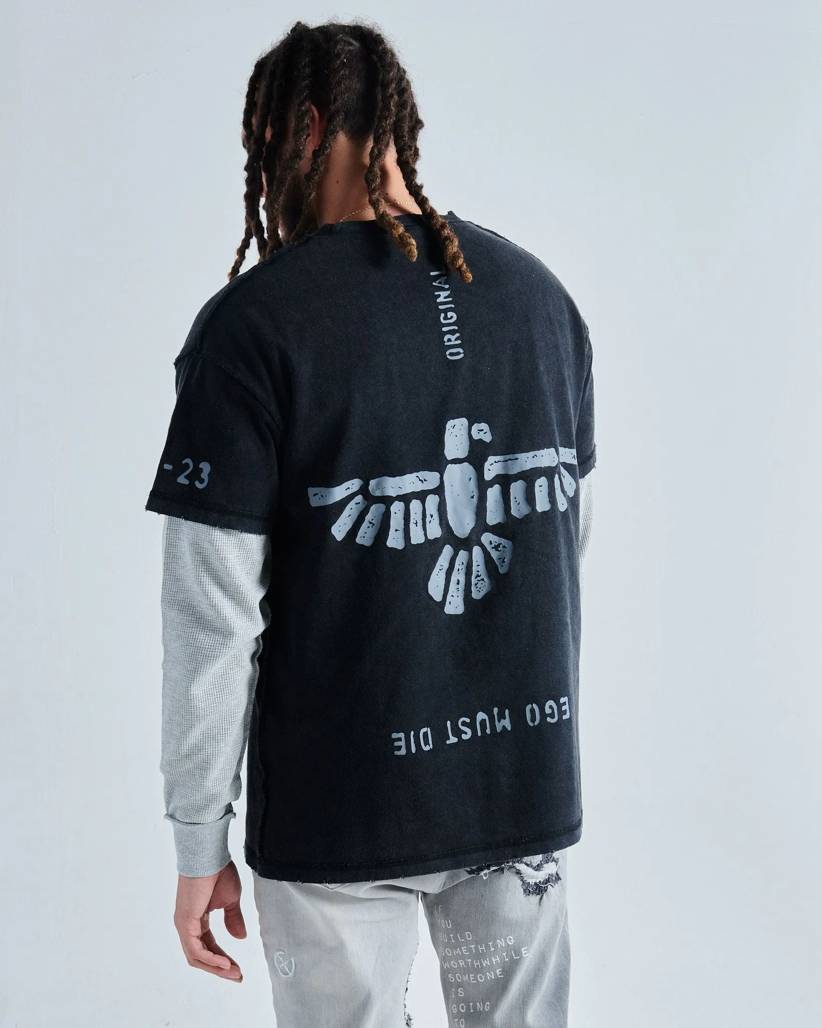 EGO MUST DIE THERMAL L/S TEE (BLACK/GREY)