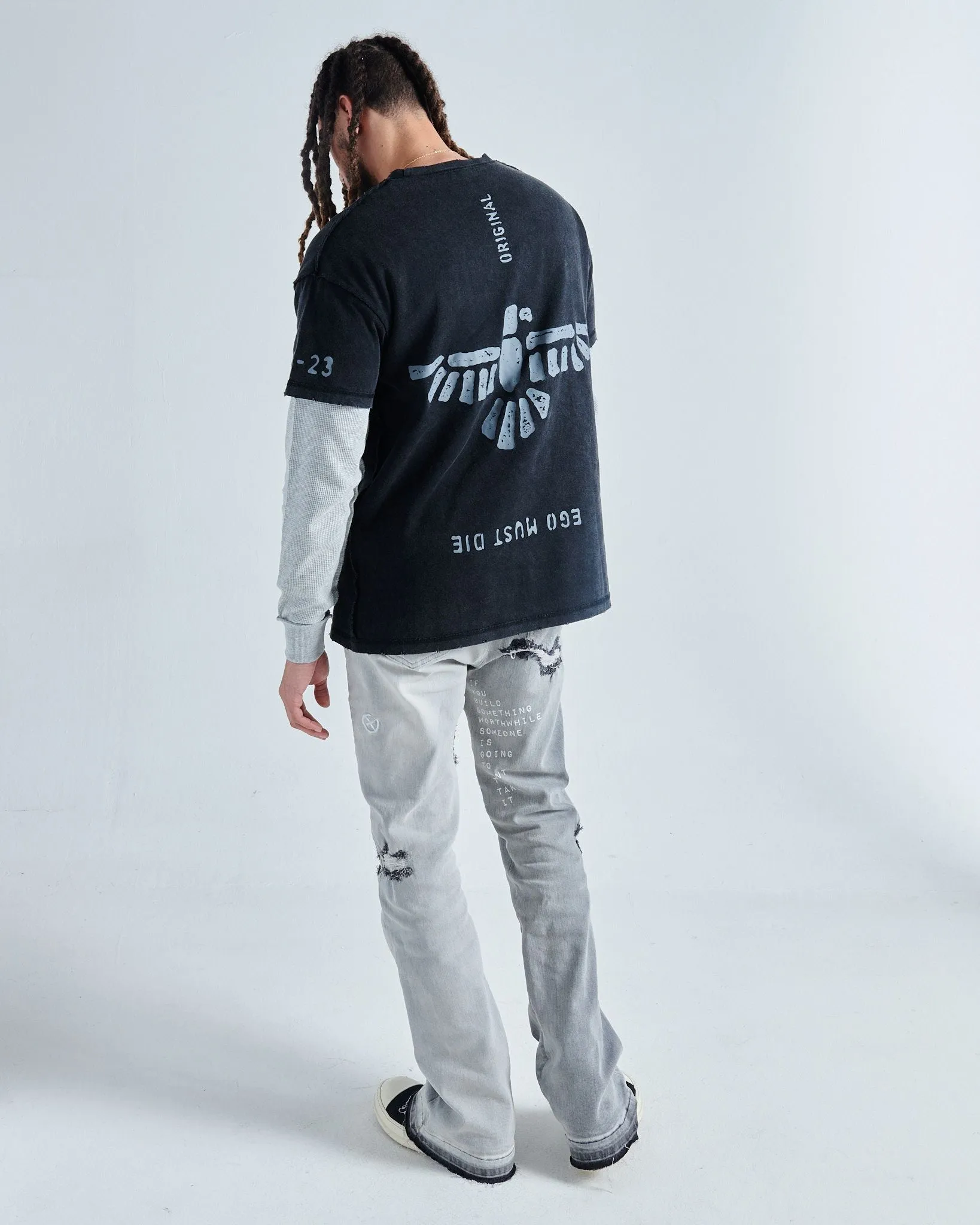 EGO MUST DIE THERMAL L/S TEE (BLACK/GREY)