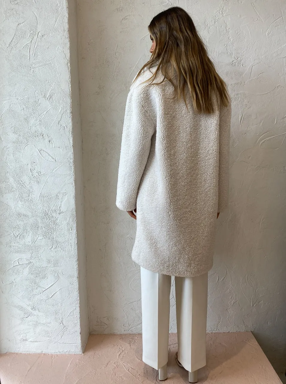 Ena Pelly Longline Teddy Jacket in Bone