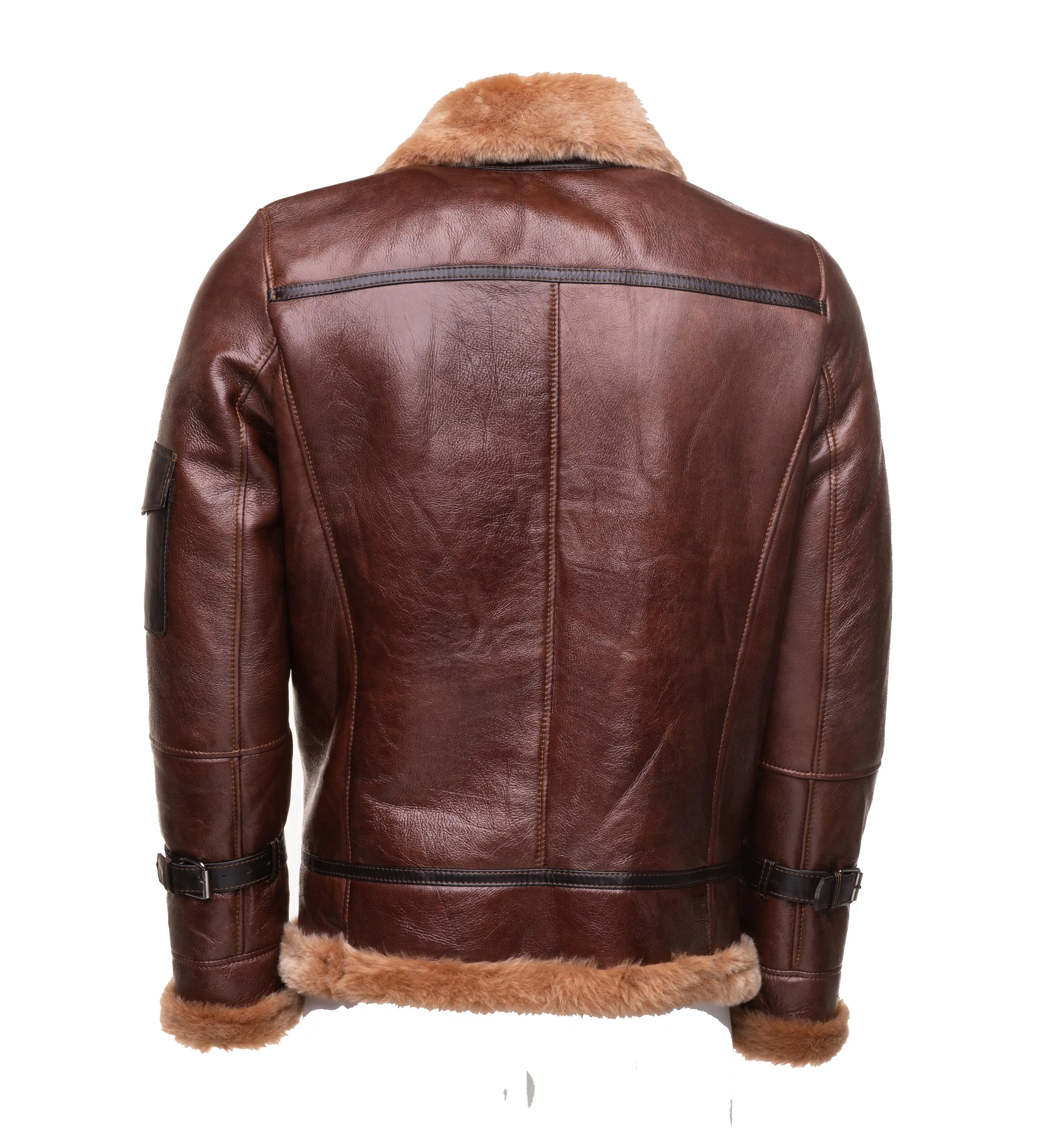 Esa Brown Bomber Sheepskin Shearling Jacket with large pockets