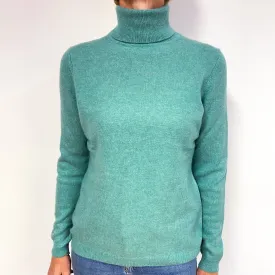 Estuary Green Cashmere Polo Neck Jumper Medium